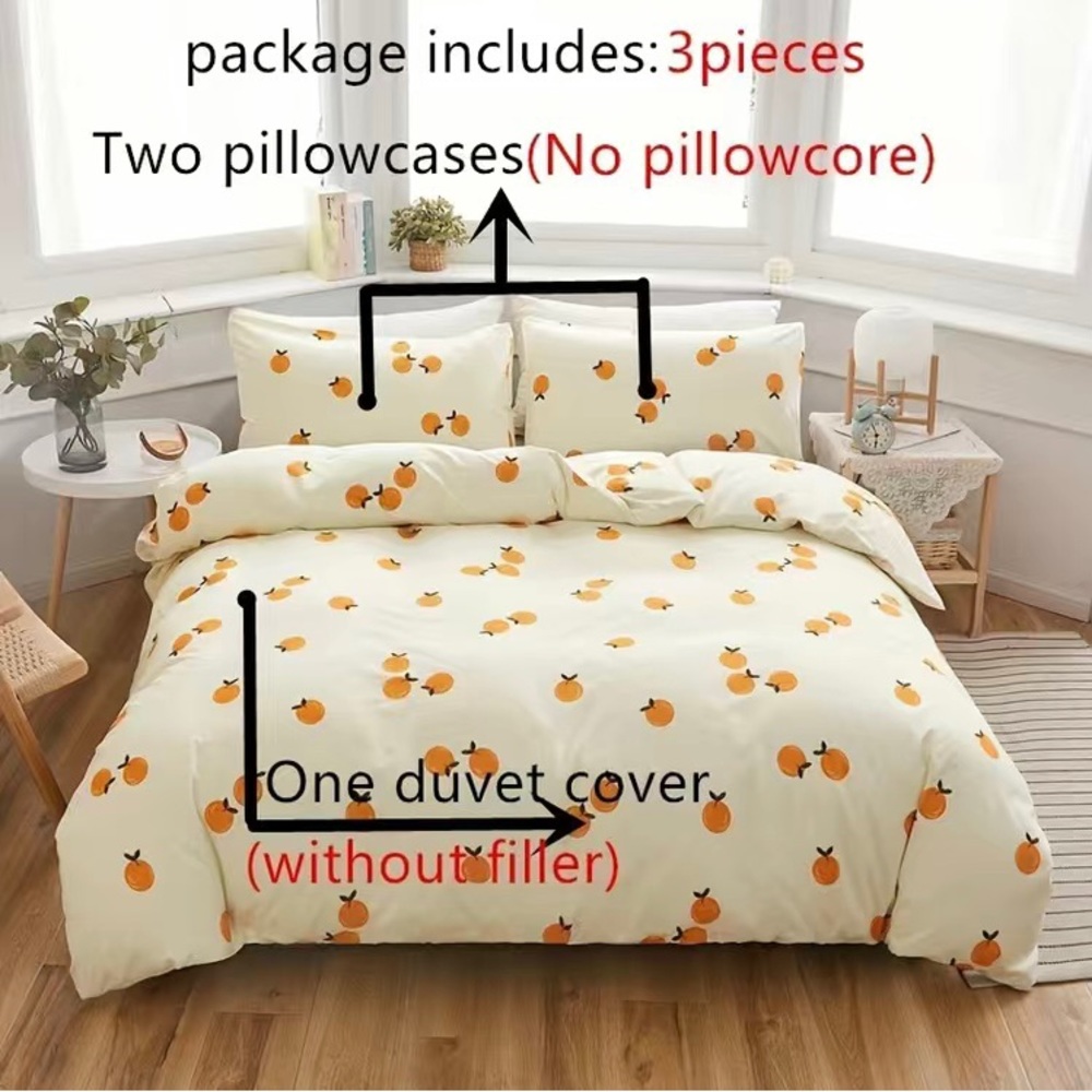 Urban Outfitters 3pcs Queen Duvet Cover Set Oranges Bedding 2 Pillowcases NEW - Picture 2 of 7